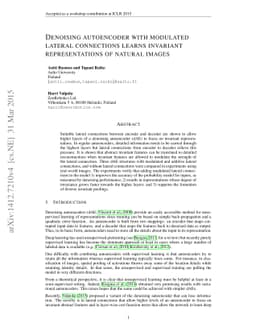 Denoising autoencoder with modulated lateral connections learns
  invariant representations of natural images