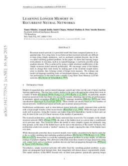 Learning Longer Memory in Recurrent Neural Networks