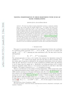 Testing independence in high dimensions with sums of rank correlations