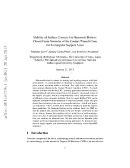 Stability of Surface Contacts for Humanoid Robots: Closed-Form Formulae
  of the Contact Wrench Cone for Rectangular Support Areas