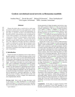 Geodesic convolutional neural networks on Riemannian manifolds