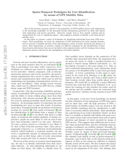 Spatio-Temporal Techniques for User Identification by means of GPS
  Mobility Data