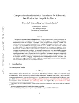 Computational and Statistical Boundaries for Submatrix Localization in a
  Large Noisy Matrix