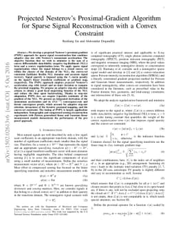 Projected Nesterov's Proximal-Gradient Algorithm for Sparse Signal
  Reconstruction with a Convex Constraint