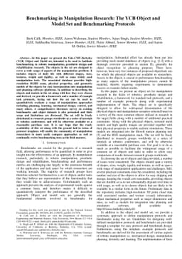Benchmarking in Manipulation Research: The YCB Object and Model Set and
  Benchmarking Protocols