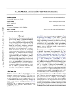 MADE: Masked Autoencoder for Distribution Estimation