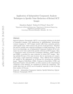 Application of Independent Component Analysis Techniques in Speckle
  Noise Reduction of Retinal OCT Images