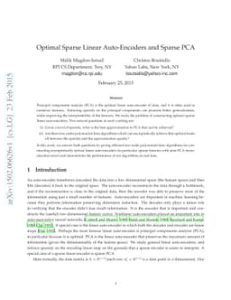 Optimal Sparse Linear Auto-Encoders and Sparse PCA