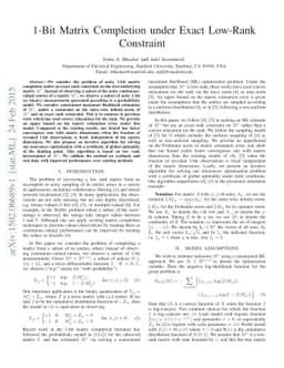 1-Bit Matrix Completion under Exact Low-Rank Constraint