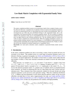 Low Rank Matrix Completion with Exponential Family Noise
