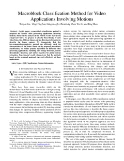 Macroblock Classification Method for Video Applications Involving
  Motions