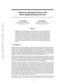 Inferring Algorithmic Patterns with Stack-Augmented Recurrent Nets