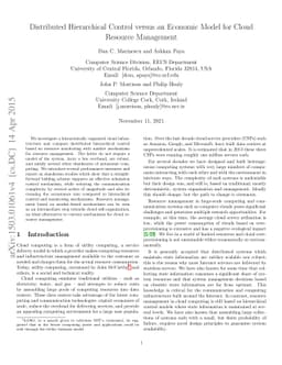 Distributed Hierarchical Control versus an Economic Model for Cloud
  Resource Management