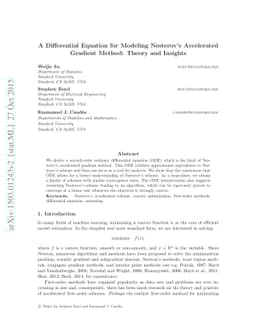 A Differential Equation for Modeling Nesterov's Accelerated Gradient
  Method: Theory and Insights