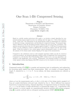 One Scan 1-Bit Compressed Sensing