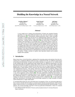 Distilling the Knowledge in a Neural Network