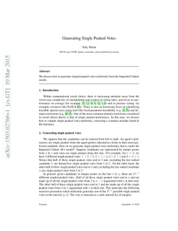 Generating Single Peaked Votes