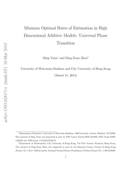 Minimax Optimal Rates of Estimation in High Dimensional Additive Models:
  Universal Phase Transition