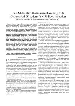 Fast Multi-class Dictionaries Learning with Geometrical Directions in
  MRI Reconstruction