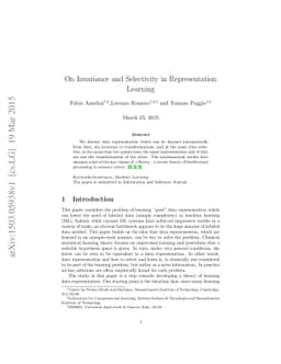 On Invariance and Selectivity in Representation Learning