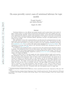 On some provably correct cases of variational inference for topic models