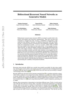 Bidirectional Recurrent Neural Networks as Generative Models -
  Reconstructing Gaps in Time Series
