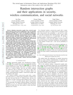 Random intersection graphs and their applications in security, wireless
  communication, and social networks