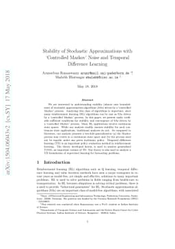 Stability of Stochastic Approximations with `Controlled Markov' Noise
  and Temporal Difference Learning