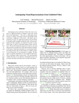 Anticipating Visual Representations from Unlabeled Video