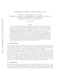 Manipulation is Harder with Incomplete Votes