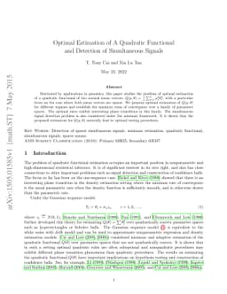Optimal Estimation of A Quadratic Functional and Detection of
  Simultaneous Signals