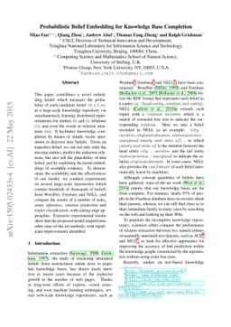 Probabilistic Belief Embedding for Knowledge Base Completion