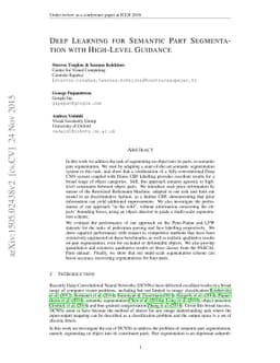 Deep Learning for Semantic Part Segmentation with High-Level Guidance