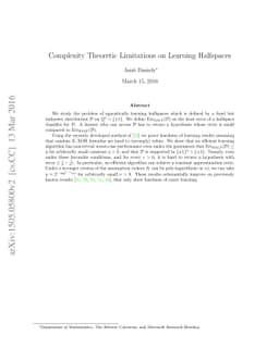 Complexity Theoretic Limitations on Learning Halfspaces