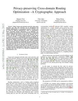 Privacy-preserving Cross-domain Routing Optimization -- A Cryptographic
  Approach