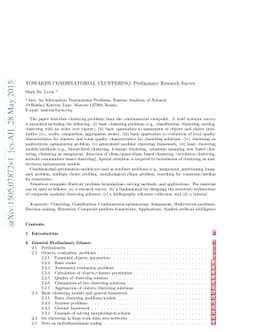 Towards combinatorial clustering: preliminary research survey
