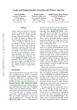Large-scale Simple Question Answering with Memory Networks