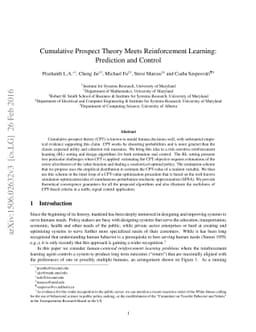 Cumulative Prospect Theory Meets Reinforcement Learning: Prediction and
  Control