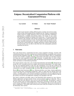 Enigma: Decentralized Computation Platform with Guaranteed Privacy