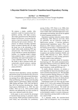 A Bayesian Model for Generative Transition-based Dependency Parsing