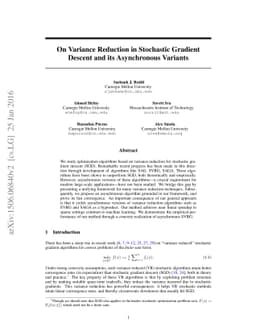 On Variance Reduction in Stochastic Gradient Descent and its
  Asynchronous Variants