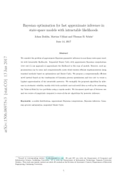 Bayesian optimisation for fast approximate inference in state-space
  models with intractable likelihoods