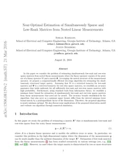 Near-Optimal Estimation of Simultaneously Sparse and Low-Rank Matrices
  from Nested Linear Measurements