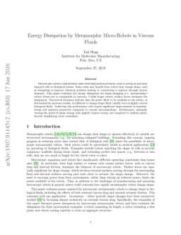 Energy Dissipation by Metamorphic Micro-Robots in Viscous Fluids