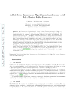 A Distributed Enumeration Algorithm and Applications to All Pairs
  Shortest Paths, Diameter