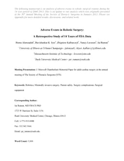 Adverse Events in Robotic Surgery: A Retrospective Study of 14 Years of
  FDA Data