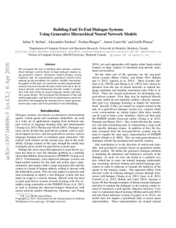 Building End-To-End Dialogue Systems Using Generative Hierarchical
  Neural Network Models