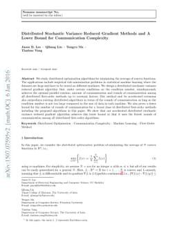 Distributed Stochastic Variance Reduced Gradient Methods and A Lower
  Bound for Communication Complexity
