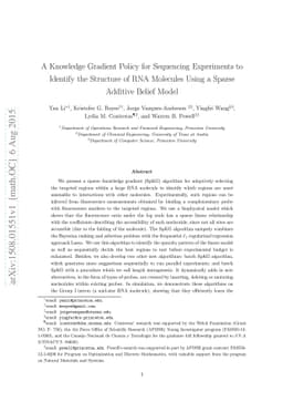 A Knowledge Gradient Policy for Sequencing Experiments to Identify the
  Structure of RNA Molecules Using a Sparse Additive Belief Model