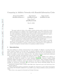 Computing in Additive Networks with Bounded-Information Codes